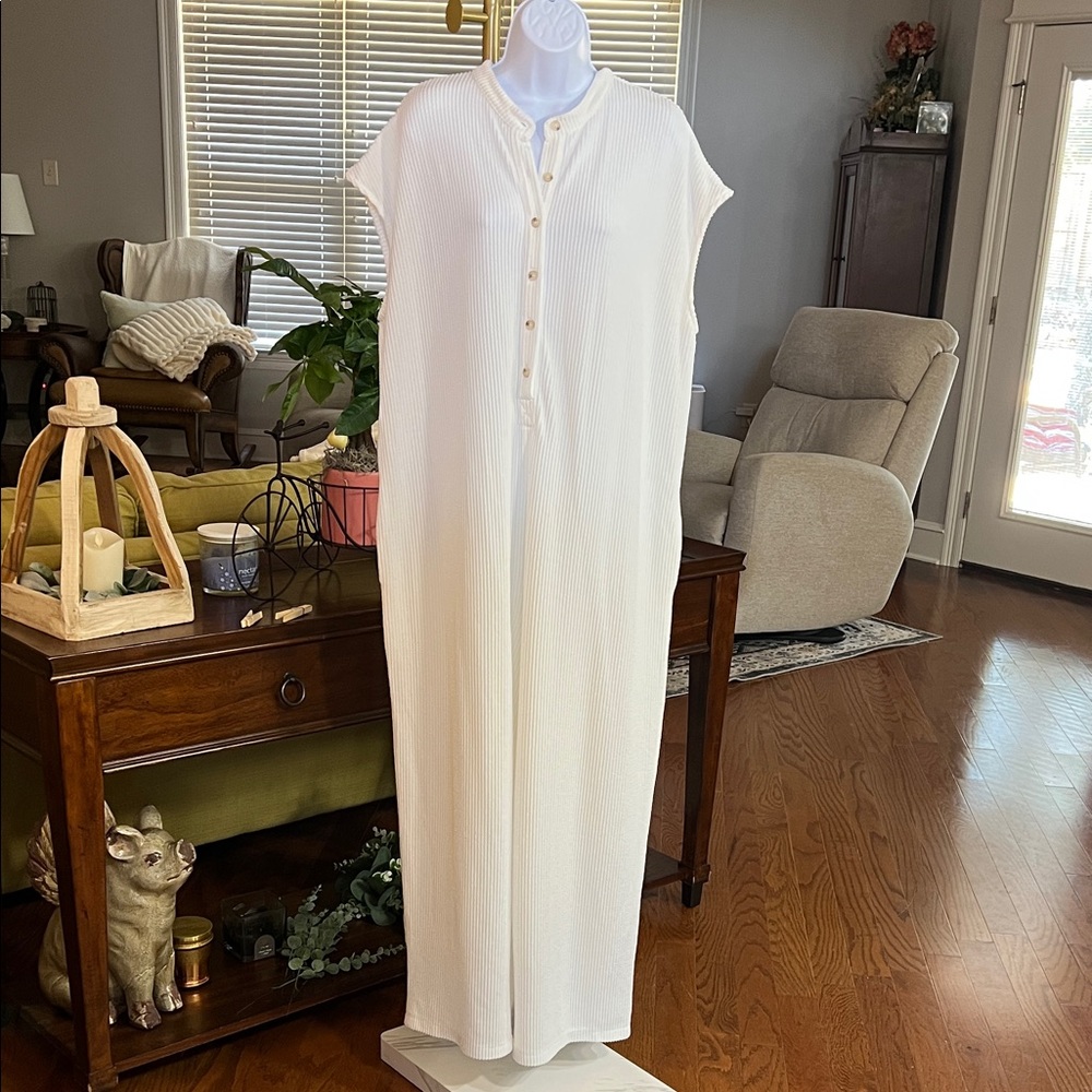 White Birch Ivory Button-Front Jumpsuit